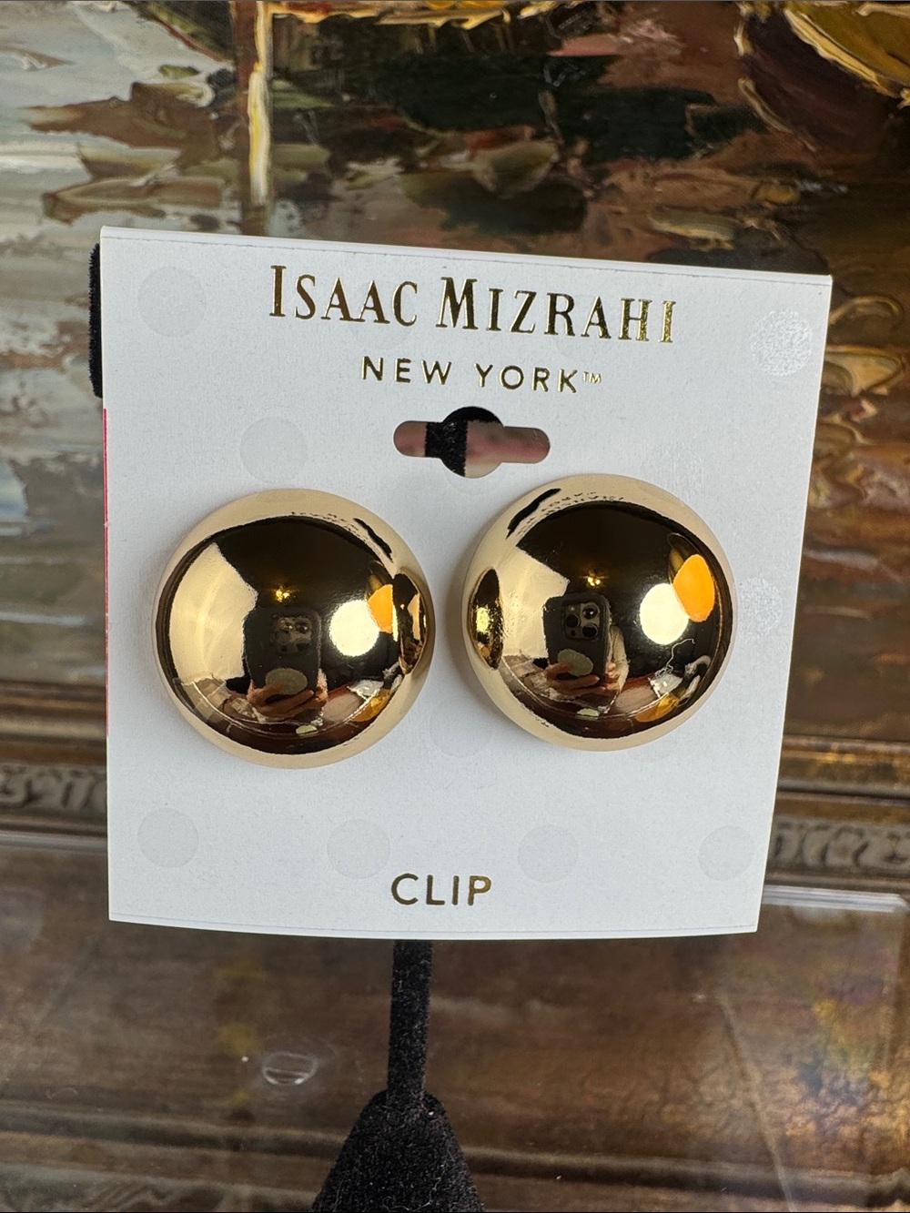 0611-Isaac Mizrahi Shiny Gold‎ Dome Clip-On Earrings